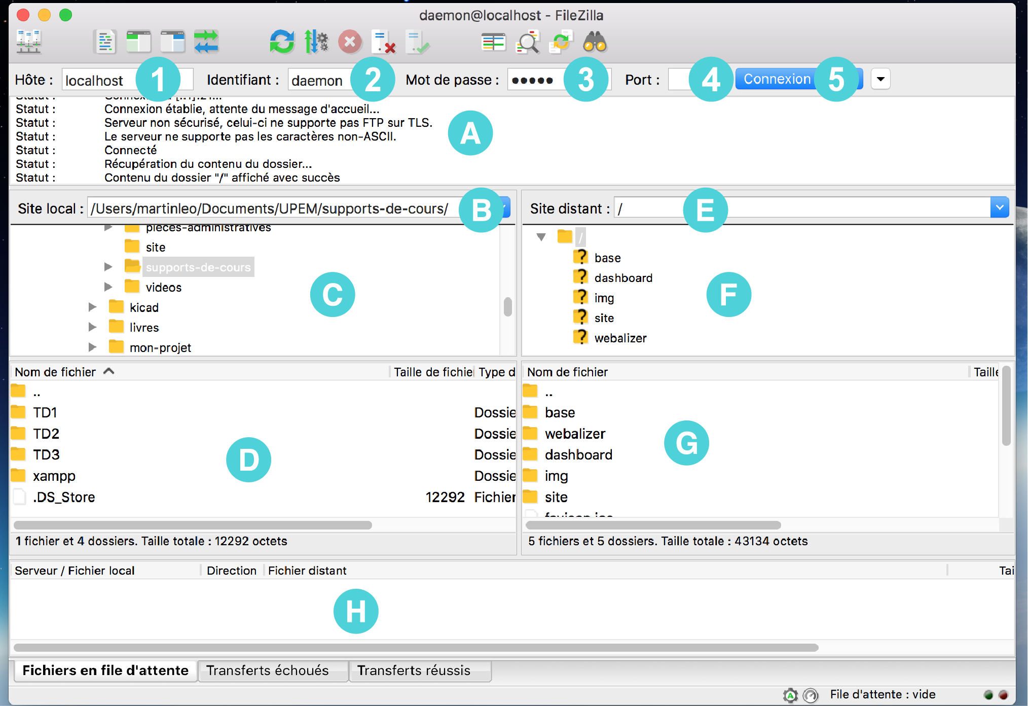 interface du logiciel FileZilla