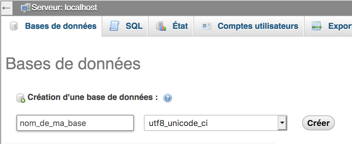 créer une nouvelle base de donnée