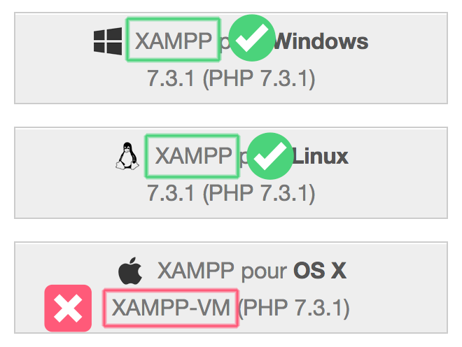 attention à bien télécharger XAMPP et non XAMPP-VM